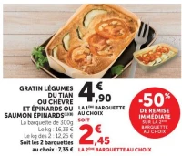 GRATIN LÉGUMES DU TIAN OU CHÈVRE ET ÉPINARDS OU SAUMON ÉPINARDS