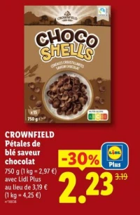 CROWNFIELD Pétales de blé saveur chocolat