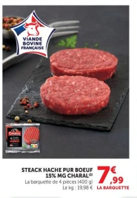 STEACK HACHE PUR BOEUF 15% MG CHARAL