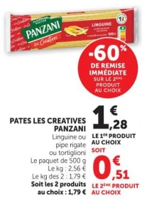 PATES LES CREATIVES PANZANI Linguine ou pipe rigate ou tortiglioni