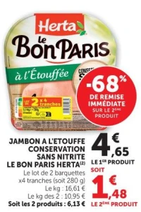JAMBON A L'ETOUFFE CONSERVATION SANS NITRITE LE BON PARIS HERTA