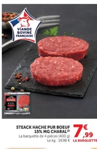 STEACK HACHE PUR BOEUF 15% MG CHARAL