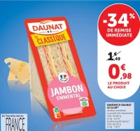 SANDWICH DAUNAT LE CLUB Jambon emmental ou poulet rôti mayonnaise