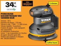 TITAN PONCEUSE EXCENTRIQUE 18V 125MM NUE