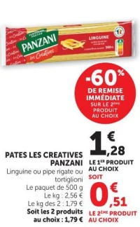 PATES LES CREATIVES PANZANI Linguine ou pipe rigate ou tortiglioni