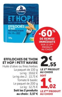 EFFILOCHES DE THON ET HOP ! PETIT NAVIRE Huile d'olive ou fines herbes