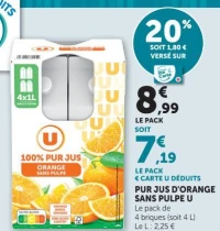 100% PUR JUS ORANGE SANS PULPE