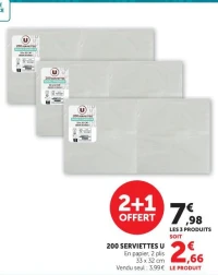 200 SERVIETTES U En papier, 2 plis 33 x 32 cm