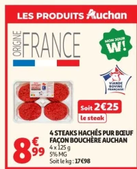 4 STEAKS HACHÉS PUR BŒUF FAÇON BOUCHÈRE AUCHAN