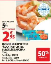 QUEUES DE CREVETTES "COCKTAIL" CUITES SURGELÉES AUCHAN