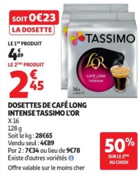 DOSETTES DE CAFÉ LONG INTENSE TASSIMO L'OR