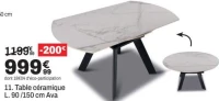Table céramique L. 90/150 cm Ava