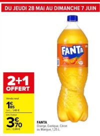 FANTA Orange, Exotique, Citron ou Mangue, 1,25 L.