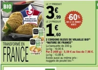 2 CORDONS BLEUS DE VOLAILLE BIO "NATURE DE FRANCE"
