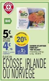 SAUMON ATLANTIQUE FUMÉ BIO "BIO VILLAGE"