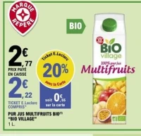 PUR JUS MULTIFRUITS BIO  "BIO VILLAGE" 1 L.