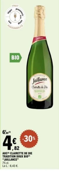 AOC CLAIRETTE DE DIE TRADITION DOUX BIO "JAILLANCE" 75 cl.