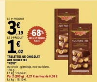 TABLETTES DE CHOCOLAT AUX NOISETTES "NOVI"