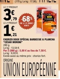 CHORIZO DOUX SPÉCIAL BARBECUE & PLANCHA "CÉSAR MORONI"
