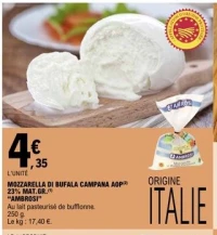 MOZZARELLA DI BUFALA CAMPANA AOP 23% MAT.GR. "AMBROSI"