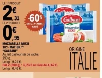 MOZZARELLA MAXI 18% MAT.GR. "GALBANI"