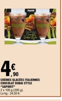 CRÈMES GLACÉES ITALIENNES CHOCOLAT DUBAÏ STYLE "SAPORIT"