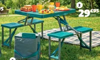 TABLE VALISE 4 PERSONNES DIM. PLIÉE 84,5X39X9,8 CM, DIM. DÉPLIÉE 134X66X84,5 CM, STRUCTURE ALUMINIUM, ASSISE POLYPROPYLÈNE, POUR 4 PERSONNES
