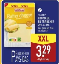 FROMAGE EN TRANCHES 25% de MG sur produit fini Milsani
