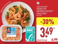 GOLDEN SEAFOOD® CREVETTES ENTIÈRES CUITES Calibre 40/60.