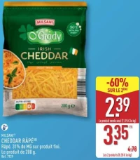 CHEDDAR RÂPÉ(B) Râpé. 31% de MG sur produit fini.