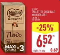 TABLETTES CHOCOLAT NOIR DESSERT Lot de 3.