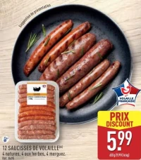 12 SAUCISSES DE VOLAILLE(A) 4 natures, 4 aux herbes, 4 merguez.