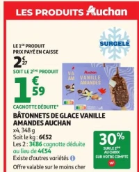 Bâtonnets de glace vanille amandes Auchan