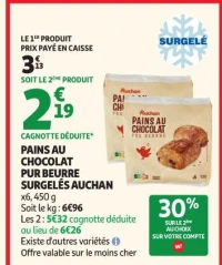 Pains au chocolat pur beurre surgelés Auchan