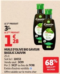 HUILE D'OLIVE BIO SAVEUR BASILIC CAUVIN