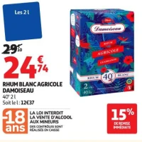 RHUM BLANC AGRICOLE DAMOISEAU 40° 2 l