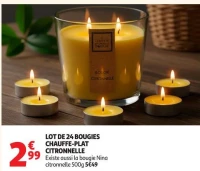 LOT DE 24 BOUGIES CHAUFFE-PLAT CITRONNELLE