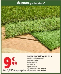 GAZON SYNTHÉTIQUE 3 X 1 M