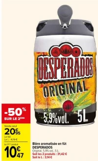 Bière aromatisée en fût DESPERADOS Original, 5,9% vol., 5 L.