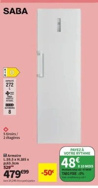 Armoire L.59.5 x H.185 x P.63.3cm