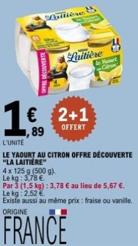 LE YAOURT AU CITRON OFFRE DÉCOUVERTE LA LAITIÈRE