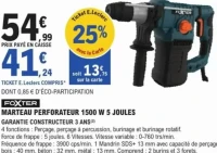 FOXTER MARTEAU PERFORATEUR 1500 W 5 JOULES