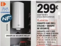 CHAUFFE EAU 200 L STILEOS + GROUPE DE SÉCURITÉ