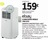 elsay CLIMATISEUR MOBILE 7000 BTU