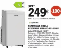 optimea CLIMATISEUR MOBILE RÉVERSIBLE WIFI OPC-A01-120HP