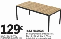 TABLE PLASTIQUE