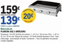 Beaux jours PLANCHA GAZ 3 BRÛLEURS