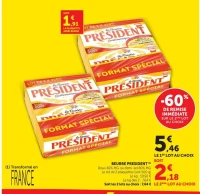 Beurre Doux 82% MG ou Demi-Sel 80% MG Président