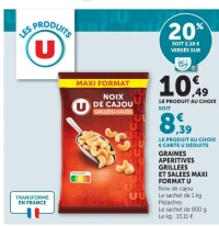 Graines Aperitives Grillees et Salees Maxi Format U Noix de cajou