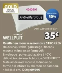 Oreiller en mousse à mémoire STROKKEN